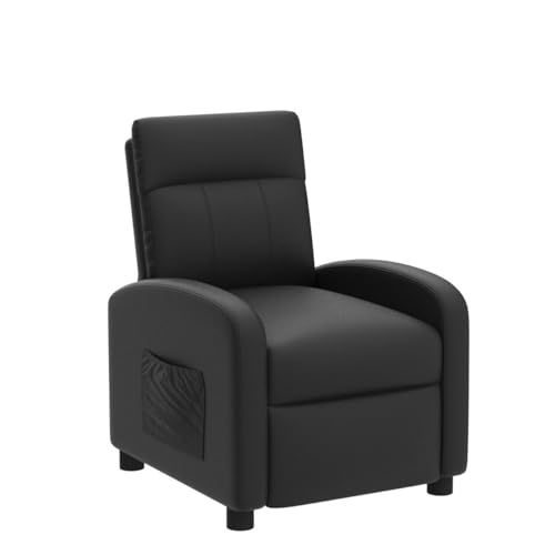 Image of Costzon Kids Recliner, Adjustable PU Leather Lounge Chair with Side Pockets, Footrest, Headrest for Kids Aged 3-12, Black