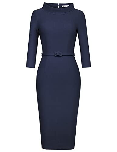 Image of MUXXN Women's 1950s Vintage 3 /4 Sleeve Elegant Collar Cocktail Evening Dress