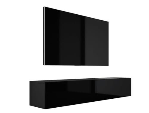 3E 3xE living.com Meuble TV Suspendu, D : L : 170 cm, H : 34 cm, P : 32 cm, Noir Mat/Noir Brillant