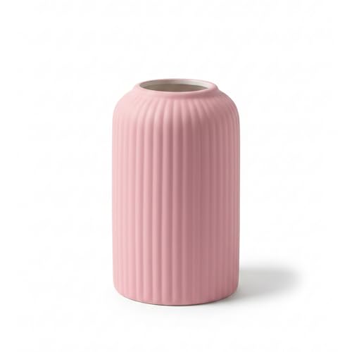 Image of KREATIVE ART'S Modern Ribbed Design Ceramic Flower Vase for Living Room, Flower Pots for Artificial Flower, Home Decoration Item, Home Decor, Vases for Living Room (Pink, Small)