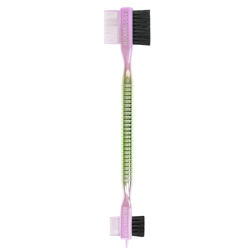 Style Factor EDGE BOOSTER Tri Brush Dual Pin Tail Double-Sided Edge Control Brush & Comb with Boar Bristles For Edges Slick Backs Baby Hair Styling and Taming Flyaways (Purple Green/Stripe)