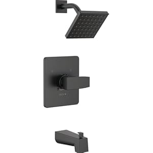 Delta Faucet Modern 14 Series Matte Black Shower Faucet, Tub and Shower Trim Kit with Single-Spray Touch-Clean Black Shower Head, Matte Black T14467-BL-PP (Valve Not Included)