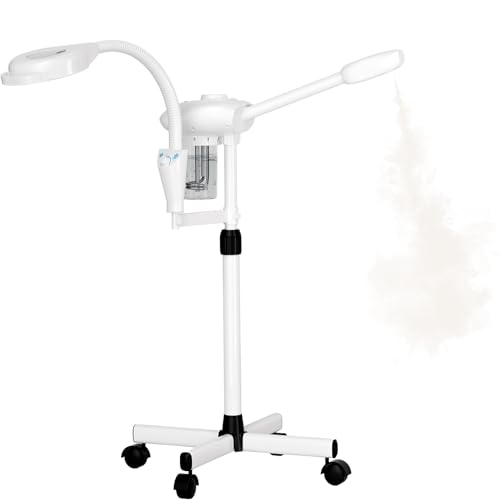 Professional Facial Steamer with Magnifying Lamp, Nano Ionic Face Steamer for Esthetician & Home Spa, Portable Facial Steamer for Deep Cleansing, Home Facial Skin Care Equipment, White