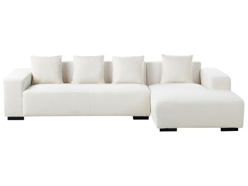Sofá esquinero en forma de L con cojines 4 plazas de bouclé blanco izquierdo Lungo