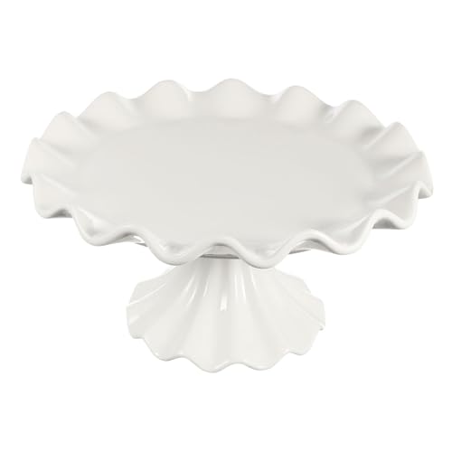 Holibanna Soporte Para Pasteles Pedestal Redondo 24 Cm De Cerámica Borde Ondulado, Estable y Seguro Para Exhibición y Almacenamiento Fiestas y Postres