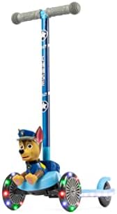 Paw Patrol Chase Kick Scooter for Kids, Self-Balancing 3 Wheeled Light Up Scooter with Extra Wide Anti-Slip Deck, Rear Brake, Lean to Steer, Lightweight Design, for Kids 3 and up, 75 LB Limit