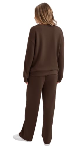 Image of WIHOLL Lounge Sets for Women 2026 V Neck 2 Piece Outfits Airport Wide Leg Pants Matching Set Sweatsuits