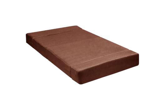 Image of Los Angeles Foldable One Seater Sofa Cum Bed, Sofa Bed 3 X 6 Feet Jute Fabric Washable Cover- Including Two Cushion Perfect for Living Room & Office, Guest Room - Brown Color