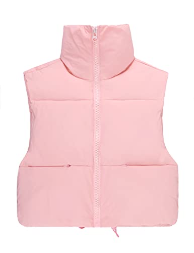 UANEO Cropped Puffer Vest Women Zip Up Stand Collar Sleeveless Padded Crop Puffy Vests