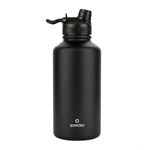Image of Speedex Vacuum Insulated Stainless Steel Water Bottle 2 Litre (2000ml / 2L / 2 Ltr) with 2-in-1 Lid (Straw & Spout), Hot & Cold Leakproof Thermosteel Travel Flask for Gym & Outdoor (Black)