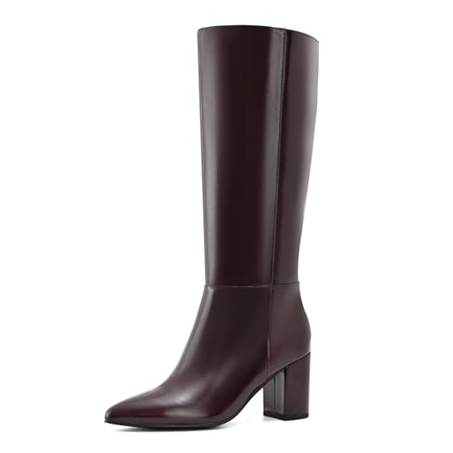 Shoe'N Tale Knee High Boots for Women Chunky Block Heel Fall Winter Pointed Toe Boots