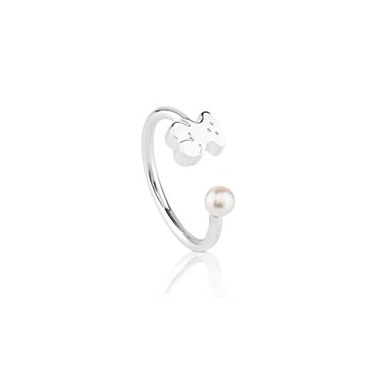 TOUS Sweet Dolls - Anillo de Plata de Primera Ley con Motivo de Oso y Perla - Perla: 0,4 cm. Talla 13