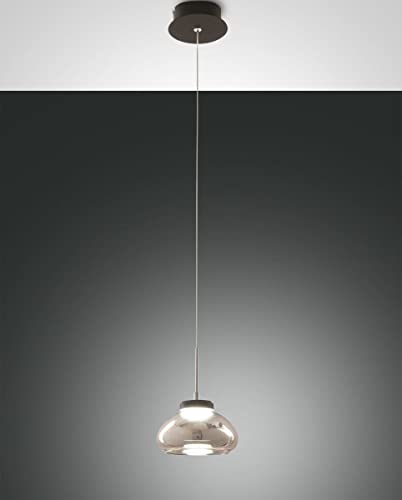 Fabas Luce Arabella Pendelleuchte inkl. Smartluce LED 1x8W Metall und geblasenes Glas Grau transparent 3547-40-126-01