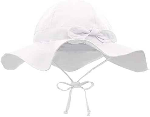 Baby Sun Hat Girl Baby Girl Sun Hat White Infant Sun Hat SPF Toddler Sun Hat with UPF 50+ Adjustable Baby Sunhat, 0-12 Months