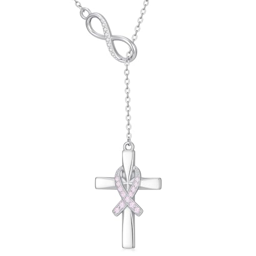 Breast Cancer Necklace Breast Cancer Gifts for Woman 925 Sterling Silver Pink Ribbons Jewelry Gifts for Women Lovers
