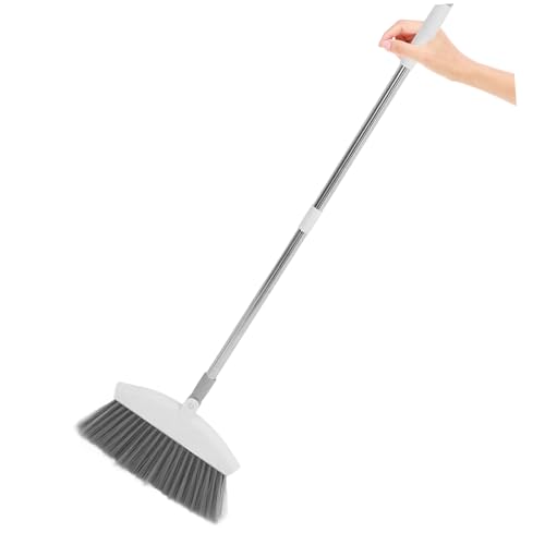 UTHCLO Aufrechter Besen und Kehrschaufel Set mit Langem Stiel Faltbar Ergonomischer Griff Weiß Praktische Haushaltsreinigung für Enge Ecken und Leichte Müllaufnahme – Bild 4