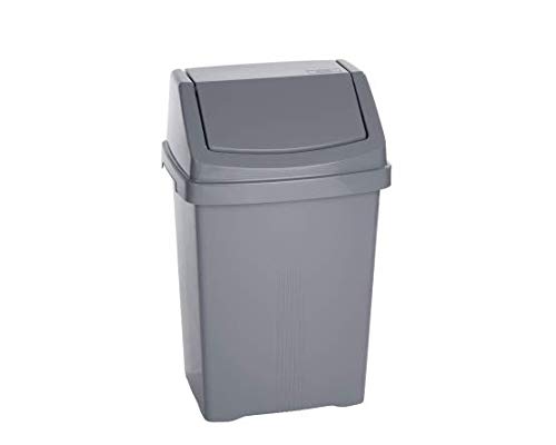 Silver- 25L Litre Plastic Swing Bin Waste Bin Swing Lid Garbage Rubbish Kitchen Dustbin Trash Can For Home Office Kitchen Swing Flip Top Closure High Grade Strong Robust