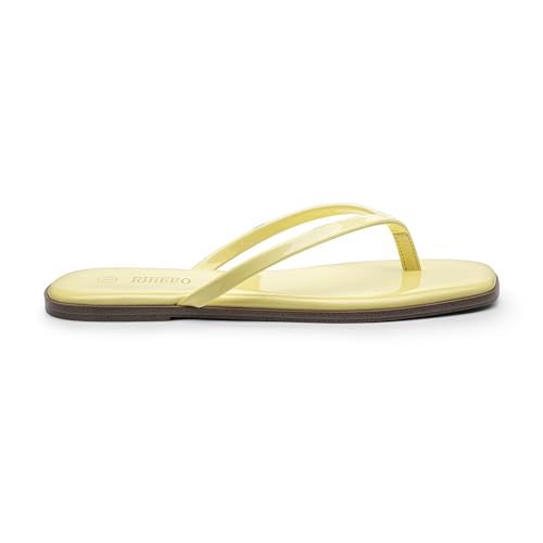 Image of Rihero Flip Flops for Women Comfortable Square Toe Beach Sandals Slip On Leather Thong Flat Sandals Dressy