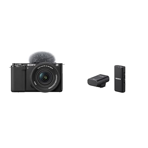 Sony ZV-E10K Systemkamera (APS-C) mit 16-50 mm f/3,5-5,6 II Power Zoom Kit-Objektiv - dreh- und schwenkbarer Bildschirm, Echtzeit-Augenautofokus, ideal für Vlogger & Einsteiger + ECMW2BT