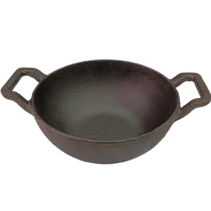 Stylish Kitchen Primium Quliaty cast Iron Special Deep Kadai Seasoned 10 inch | Iron kadai Medium Size | Black | 10 inch