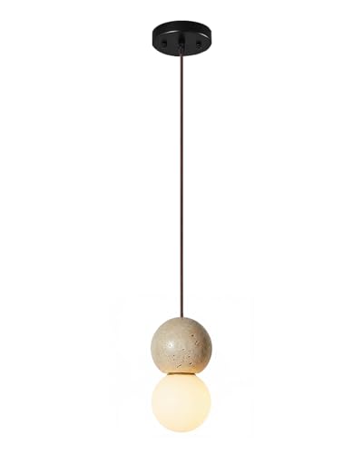 Eclatune Wabi-Sabi Plaster Pendant Light, Double Globe Hanging Lamp, Minimalist Japanese Style Ceiling Light, Soft Warm Ambient Lighting for Dining Room, Kitchen Island, Bedroom (Double Globe)
