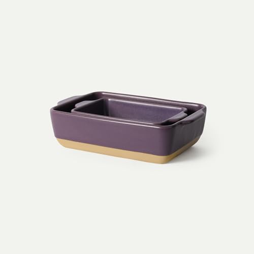 Image of Mora Ceramic Set of 2 Baking Dishes For Casserole, Banana Bread, Brownies, Broiling, Roasting, and Baking. 7x11 in and Loaf Pans - Porcelain Serving Bakeware from Oven to Table. Freezer Safe - Nebula