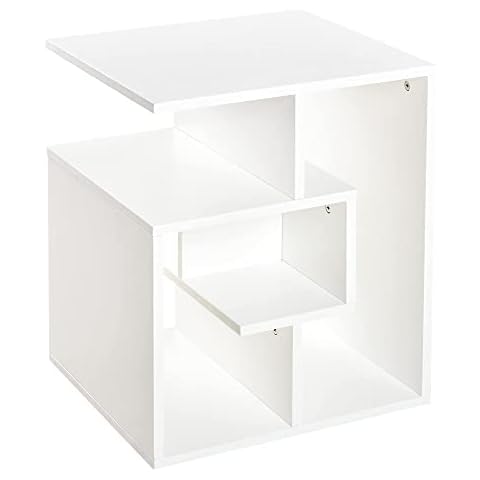 HOMCOM Beistelltisch Standregal Satztisch Bücherregal Coutchtisch Ablage Platzsparend Wohnzimmer Schlafzimmer Arbeitszimmer Weiß 45 x 40 x 55 cm Cover