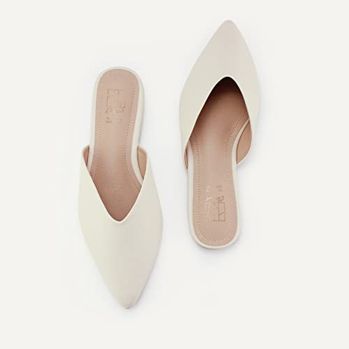 Hawkwell Women's Backless Slip On Slides Loafer Shoes Flats Comfortable Pointed Toe Mules，Beige Pu 5 M Us #TOP5
