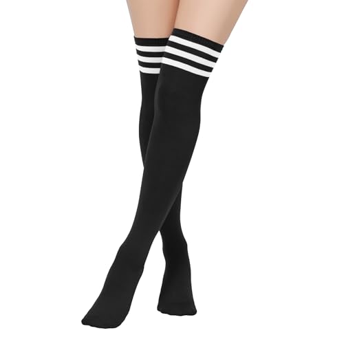 Zando Pink & White Striped Thigh High Socks for Women