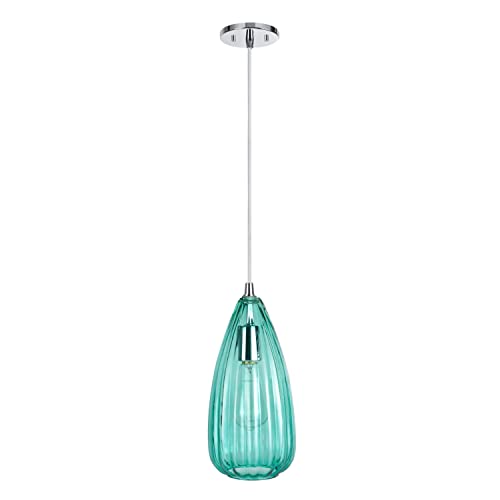 Aspen Creative 61048-2, 1-Light Hanging Mini Pendant Ceiling Light, 5 3/4" Wide, Transitional Design In Chrome Finish, With Surf Green Glass Shade #TOP1