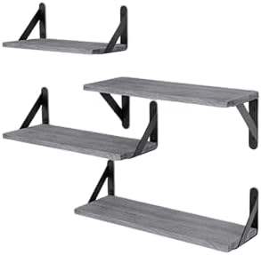 Whonline 4cps Floating Shelves for Wall, Different Sizes Gray Wall Shelves for Living Room, Bathroom, Bedroom, Kitchen, Home Decor