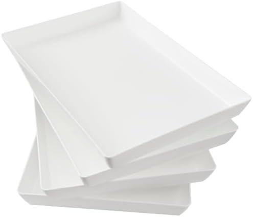 US Acrylic White Plastic Serving Trays (Set of 4) 15” x 10” | Large Unbreakable Reusable Rectangular Party Platters | Serve Appetizers, Fruit, Veggies, & Desserts | BPA-Free & Made in USA