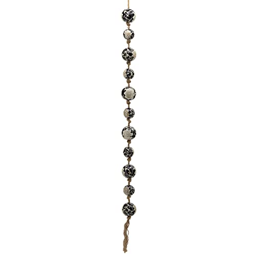 Hanging Decorative Ceramic Porcelain Sailor Balls on a Rope Tsugo Collection (White Flower on Black)