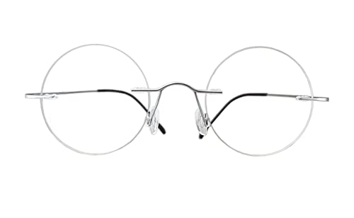 Circleperson Rimless Titanium Reading Glasses Vintage Small Round 43-22-145 Polycarbonate Lens (Silver, 1.5, Multiplier_X) #TOP1