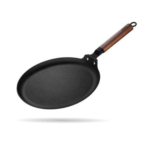 Image of Stahl Blacksmith Signature 28cm Dosa Tawa | Flat Cast Iron Pan for Dosas, Pancakes, Chilas, and More | Pre-Seasoned, Induction & Gas Compatible | Acacia Wood Handle