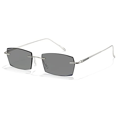 Image of Cyxus Photochromic Rimless Blue Light Glasses Silver UV Protection | Adaptive lenses turn dark in sunlight for UV shade, rimless frame adds a minimalist everyday look