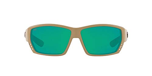 Costa del Mar Men's Tuna Alley 580p Rectangular Sunglasses, Matte Sand/Green Mirrored Polarized, 62 mm