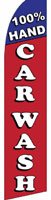 100% HAND CAR WASH (Blue/Red) Feather Banner Flag (11.5 x 2.5 Feet)