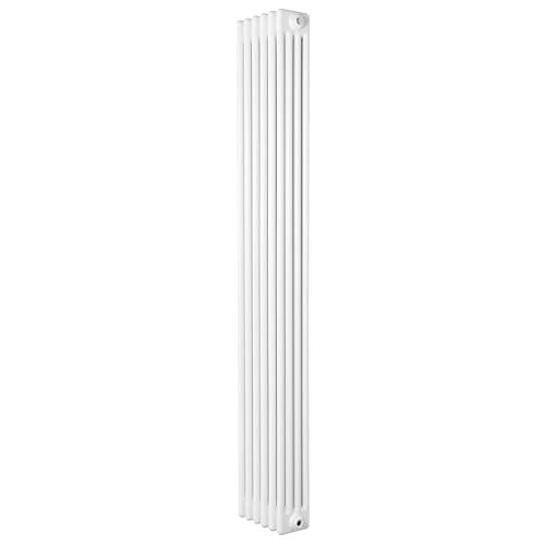 Radiateur Traditionnel à 4 Colonnes 1800 x 290 mm en Acier Carbone Blanc Chauffage Central Verticale Monté Sur Mur [Brosse de Nettoyage & Supports INCLUSES]