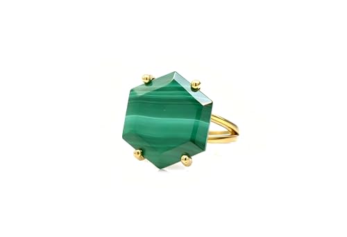 Bague en malachite hexagonale or pour femme bague de fiançailles mode