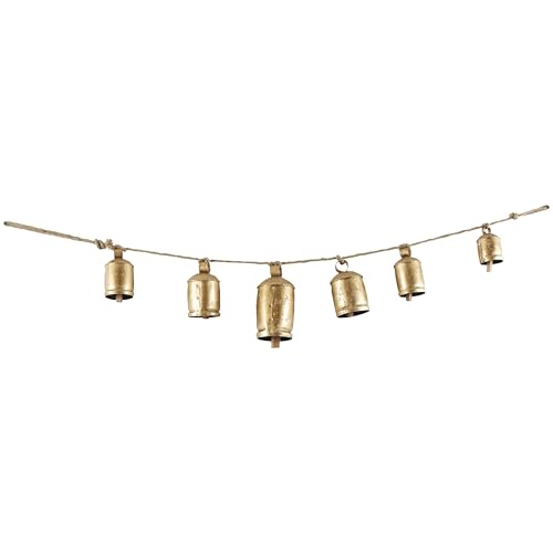Deco 79 Metal Tibetan Inspired String Hanging Decorative Cow Bells with 6 Bells on Jute Hanging Rope, 52" x 4" x 8", Gold, Cone by Deco 79 - Image 3