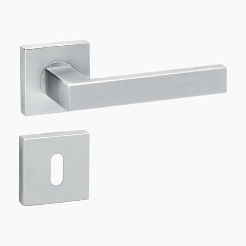 Aperit Türgriff: Edelstahl Türklinke Paar mit Buntbart auf Quadrat Rosetten - Drückergarnitur für Innentüren – Eckig Modern 49.334.02