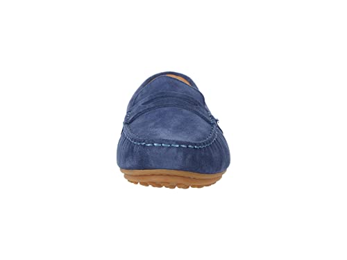Image of Samuel Hubbard Free Spirit for Her - Loafers for Women - Suede Interior - Rubber Outsole - Penny Keeper Strap Stonewashed Blue Suede /Gum Sole 7.5 B - Medium
