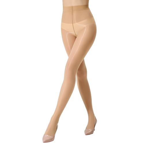 Yilanmy - Yilanmy Women's Oily Shiny Tights Glossy High Waist Tights 40 Denier Semi Opaque Pantyhose (Natural, S-M) - -20%