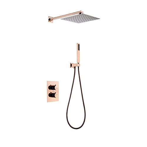Ensemble de douche thermostatique dissimulé or rose pour mitigeur de salle de bain encastré 3 voies