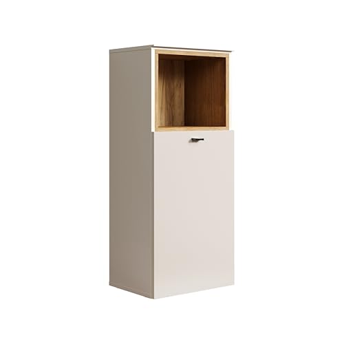 trendteam smart living - Sao Paulo - Kommode - Kashmir (Beige)/Evoke Eiche - Badschrank 1 offenes Fach 1 Einlegeboden - (BxHxT) 40 x 95 x 31 cm - Soft-Close-Funktion - Tür Links, rechts montierbar