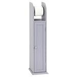 Taylor & Brown Free Standing Tall Wooden Toilet Paper Roll Holder Bathroom Cabinet Tissue Storage Cupboard Stand with Shelf, Grey W18cm x D20cm x H79cm