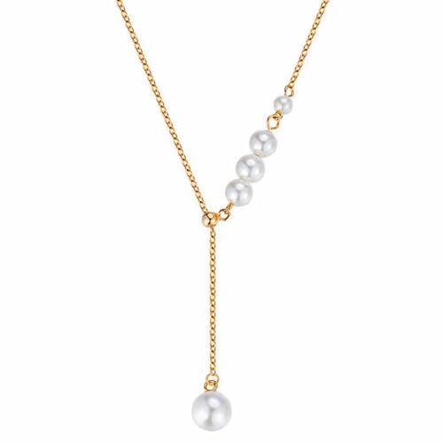 Collier de perles avec pendentif vintage en forme de Y - Bijou pour femme, taille unique, Métal Métal Perle synthétique, Pas de gemme