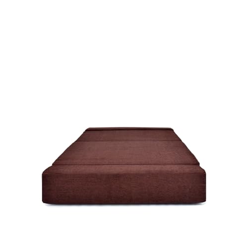 Image of Foldable One Seater Sofa Bed 3 x 6 Ft Velvet Fabric Washable Cover Convertible Sofa Bed for Home & Office Guest Room (Finish Color - Brown - Pre-Assembled)