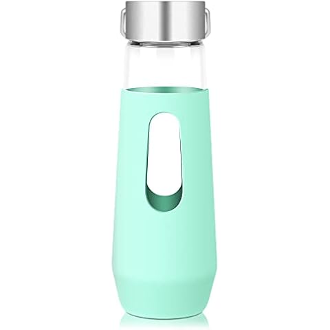 RYACO Glass Water Bottle BPA-Free 780ml Leak Portable Proof with Sponge Brush Ideal for Hot Cold Drinks Home Office Travel Sport Yoga Gym (Mint Green) Cover